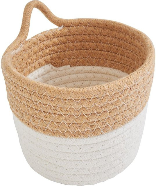 VBS Baumwollkorb mit Henkel in Beige und Weiß, B/H/T: 15,0 x 14,0 x 14,0 cm - Bild 1