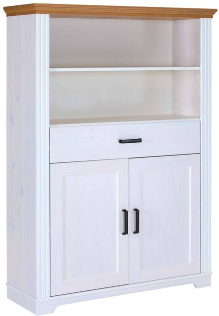 Vitrine Maluno Inter Link aus Massivholz in Weiß, Landhausstil mit Glastüren und Schubladen, B: 41 cm, H: 163 cm, T: 117,2 cm - Bild 1