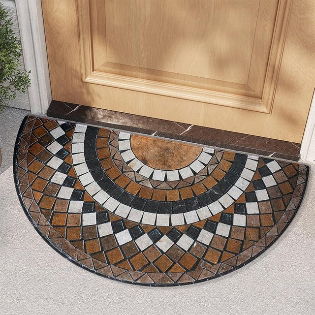 Halbrunde Staubmatte für den Eingangsbereich, rutschfester Teppich aus Polyester in Braun, B/T: 90 x 45 cm - Bild 1