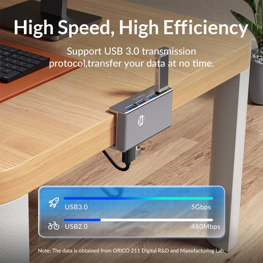 ORICO MH4PU USB 3.0 Datenübertragungs-Hub mit 4 Anschlüssen aus Aluminium für Mac und PC in Schwarz oder Silber - Bild 5