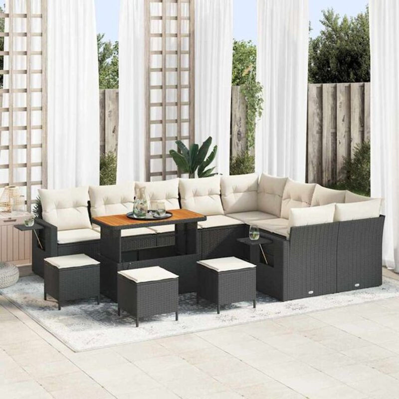 Vidaxl Garten-Sofa-Set aus 13 Teilen in Schwarz und Creme, modernes Polyrattan-Loungemöbel-Set mit Stahlgestell, B/T/H: 110 x 55 x 71 cm - Bild 1