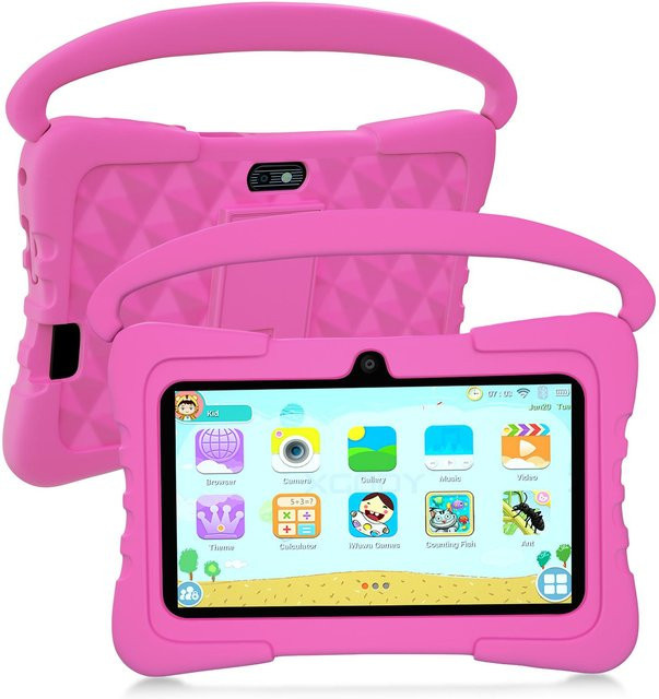 BDF Kinder-Tablet mit 7 Zoll Display, Android 9.0, 32 GB ROM, Silikonschutz, Bluetooth, WiFi und 5G, Farbe: Rosa - Bild 1