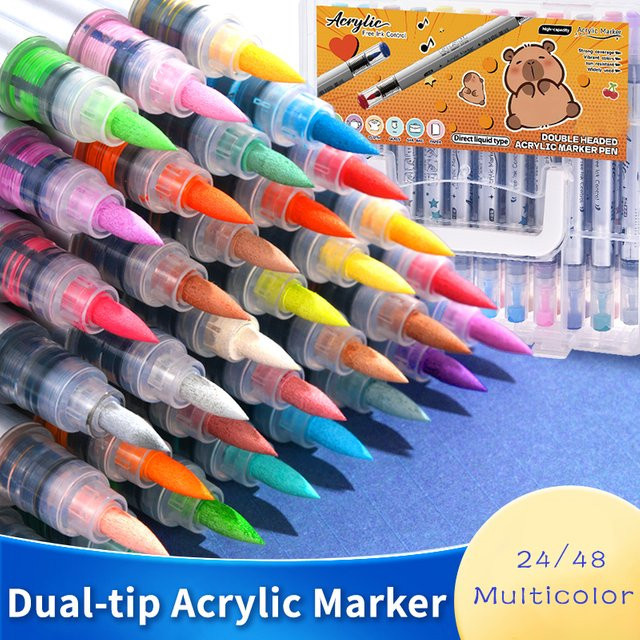 Kawaii Kapibara Acryl Marker Stifte mit hoher Tintenkapazität für Graffiti und Malerei, 48 Farben, Mehrfarbig - Bild 1