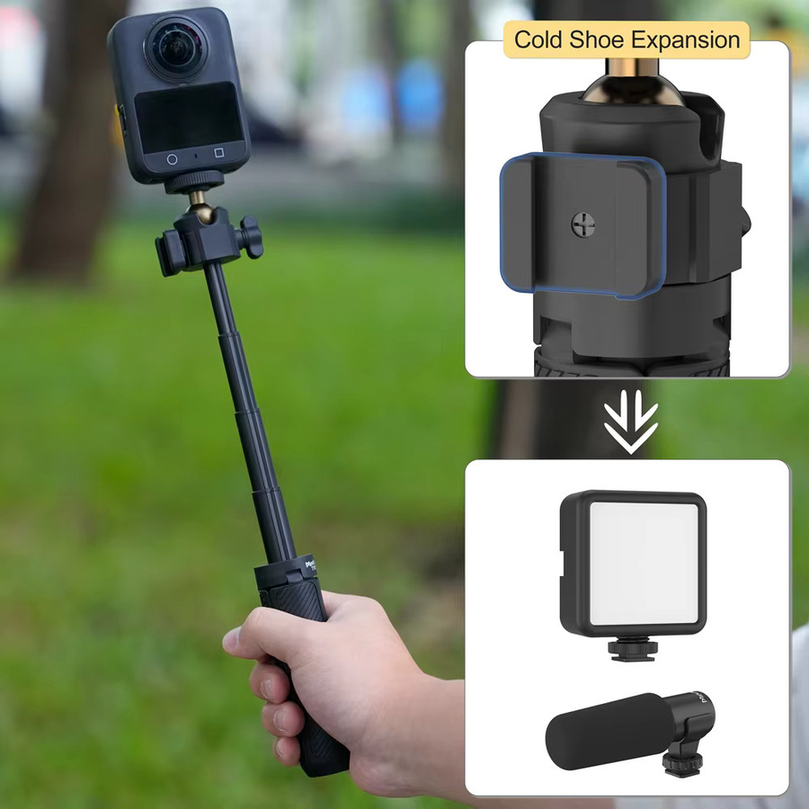MINIFOCUS Mini ausziehbarer Desktop-Stativgriff mit flexiblem Kugelkopf und 1/4 Zoll Schraube in Schwarz für Telefon, Selfie und Vlog-Kamera - Bild 5