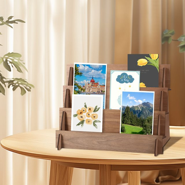 4-stufiges Karten-Display-Rack aus Holz in Braun als Organizer für Karten und Aufkleber mit großem Fassungsvermögen für Zuhause oder das Büro - Bild 1