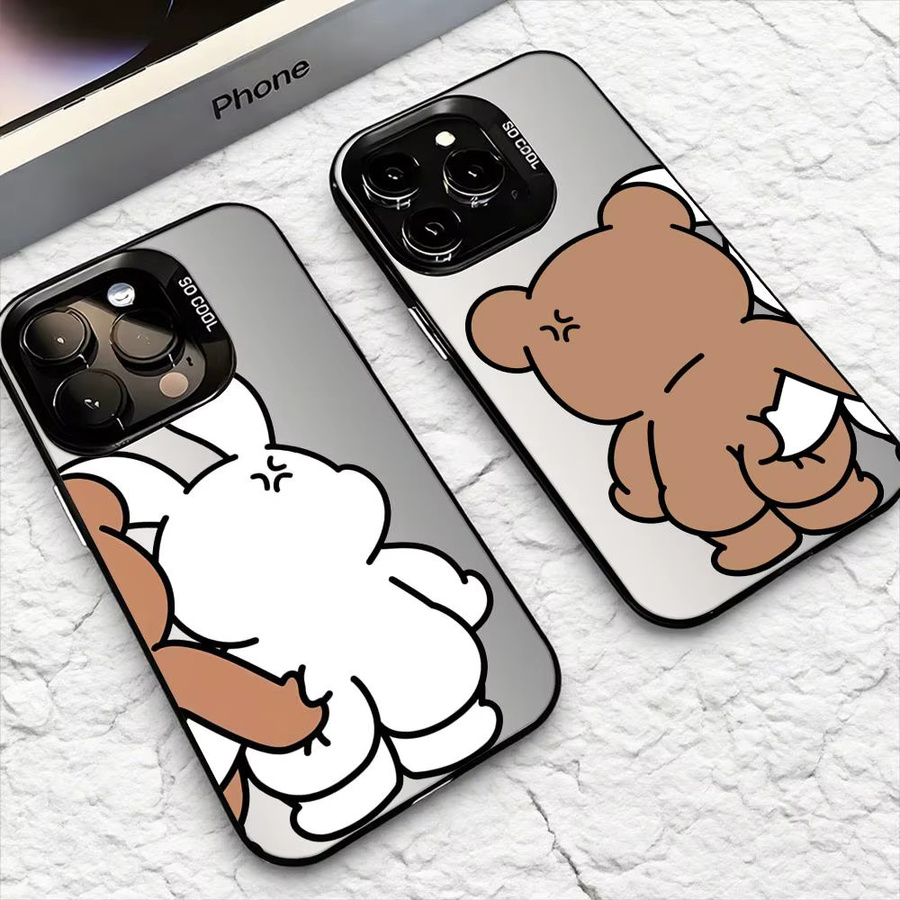 Pinch Bear Rabbit Handyhülle für iPhone 12 bis iPhone 17 Pro Max, Matte Laser Aurora Design, stoßfest, Weiß/Mehrfarbig - Bild 2