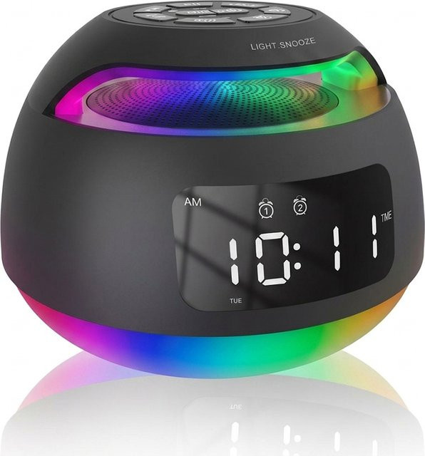 Niditon Bluetooth-Lautsprecher Wecker mit FM-Radio, farbigem Nachtlicht, USB- und TF-Karten-Wiedergabe sowie Zeit- und Wochenanzeige in Schwarz - Bild 1
