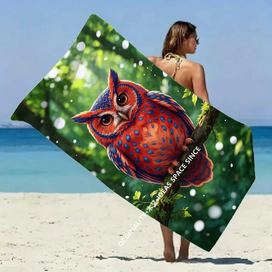 Strandtuch für Erwachsene mit Wald-Eulen-Muster in Multicolour, winddicht und mit Sonnenschutz für Camping und Reisen - Bild 2
