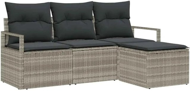 vidaXL Garten-Sofa-Set 4-teilig aus Poly-Rattan in Hellgrau mit wetterfesten Polstern und Stahlgestell - Bild 1