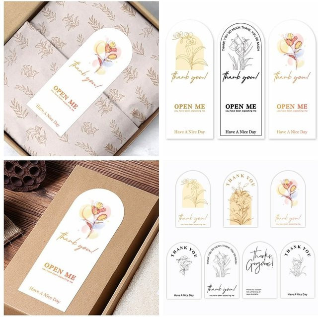50 Stück Dankesaufkleber mit Blumenmuster in Mehrfarbig für deine Geschenkverpackung und Warenverpackung - Bild 1