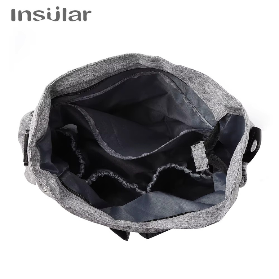 INSULAR Baby-Wickeltasche im Messenger-Stil mit Trageriemen für Stillende und Kinderwagen in Schwarz und Grau - Bild 5