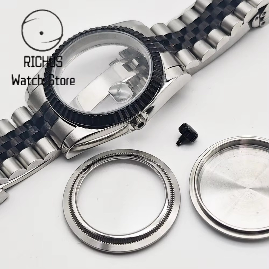 RICHUS Uhrengehäuse, Edelstahl, Silber, Schwarz, 36mm 40mm, Saphirglas - Bild 3