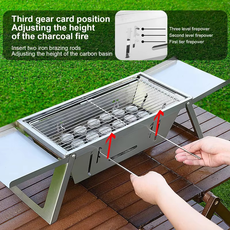 Tragbarer Holzkohle-Tischgrill aus Edelstahl in Silber mit Tragetasche für den Außenbereich, B/T/H: 73,0 x 21,5 x 17,0 cm - Bild 2