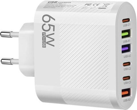 LOMEII Electronic Multi-Interface Schnellladegerät mit 3 USB-A und 3 Typ-C Anschlüssen, EU-Stecker, Weiß - Bild 1