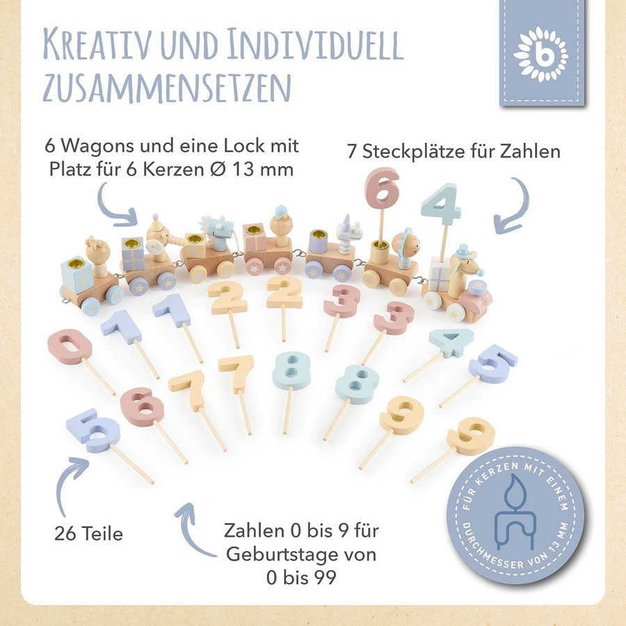 Bieco Geburtstagszug aus Holz im Candy Look mit 6 Kerzen, Multicolor - Bild 1
