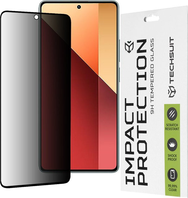 Privacy Techsuit Displayschutzfolie aus gehärtetem Glas für Xiaomi Redmi Note 13 Pro 4G und Poco M6 Pro 4G, Full Glue, transparent - Bild 1