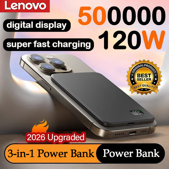 Lenovo Magnetische Kabellose Powerbank 50000mAh Ultra-Dünn Tragbar mit LED-Display in Schwarz für MagSafe - Bild 1