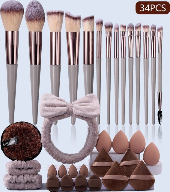 34-teiliges Make-up-Werkzeug-Set mit Pinseln, Beautyblender und Puderquasten - Bild 1