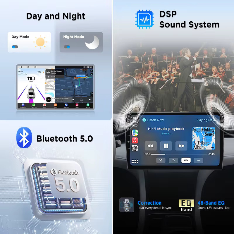 Junsun Android Auto Multimedia Radio für Mercedes Benz C-Klasse W203 2005-2009 mit 8-Core Prozessor, 360 Kamera, kabellosem CarPlay, GPS, Bluetooth und DAB+ in Schwarz - Bild 5