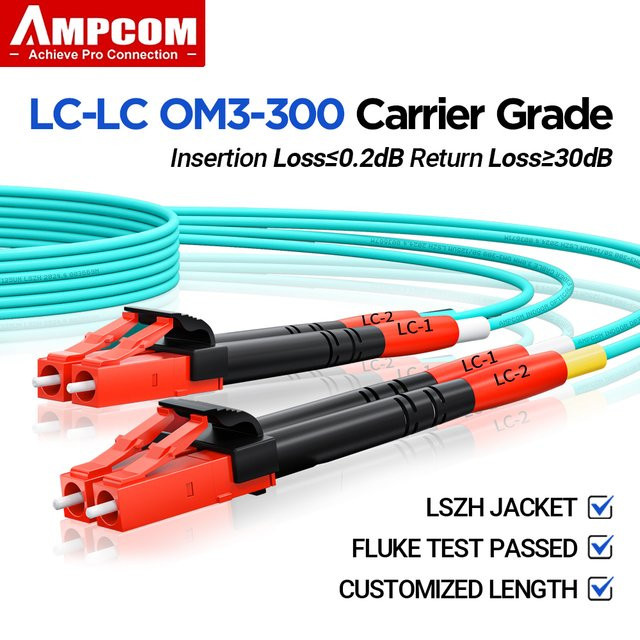 AMPCOM Glasfaser-Patchkabel LC auf LC UPC OM3 Multimodus-Duplex 50/125 μm LSZH OFNR - Bild 1