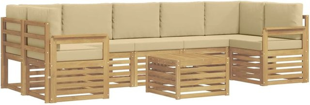 vidaXL Outdoor-Sofagarnitur in L-Form aus Akazienholz mit 8-teiligem Set und Kissen, Weiß und Beige - Bild 1