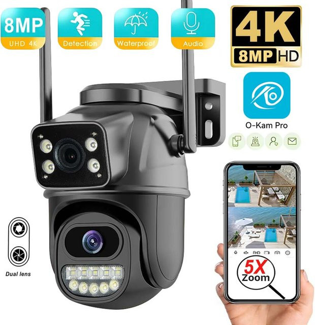 PEGATAH O-Kam Pro 8MP PTZ WLAN-Kamera mit 10X Zoom, 4K Auflösung, Doppelbildschirm und Farbnachtsicht in Schwarz - Bild 1