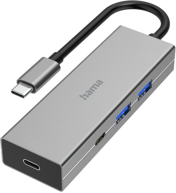 Hama USB-C-Hub mit 4 Ports: 2x USB-A und 2x USB-C, USB 3.2 Gen1 mit 5 Gbit/s, Farbe: Silber/Grau - Bild 1