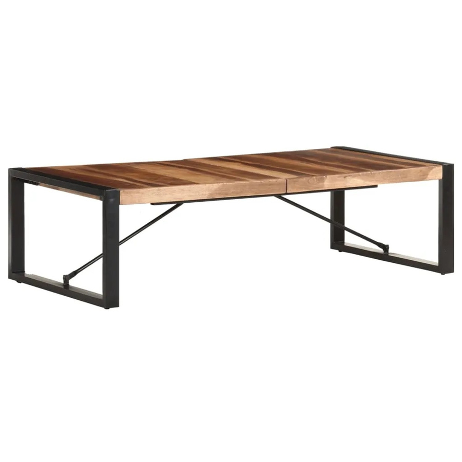 vidaXL Couchtisch aus Massivholz in Industrial Design, B/T/H: 140 x 70 x 40 cm, Akazie und Gummibaum in Schwarz und Braun - Bild 2