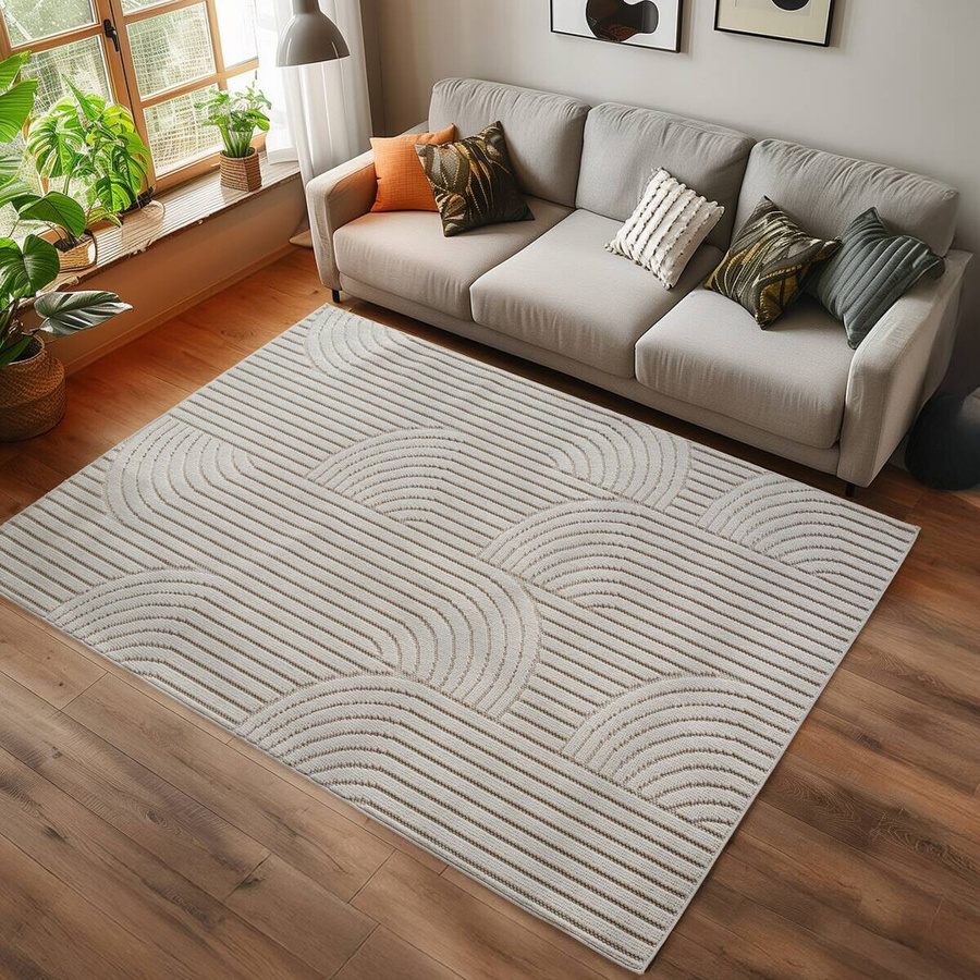 Ayyildiz Kurzflorteppich Helix in Creme und Beige, Flachgewebe aus Polyester, B: 280 cm, H: 0,7 cm, T: 370 cm - Bild 2