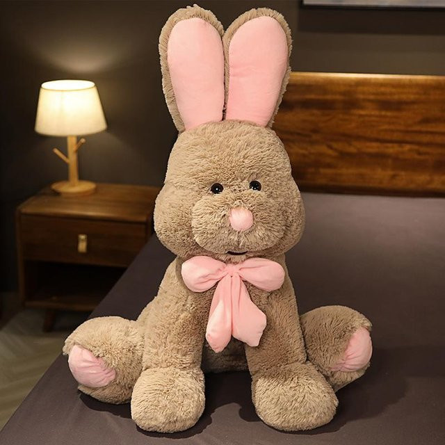 Große hockende Hasenpuppe, Plüschtier, grau - Bild 1