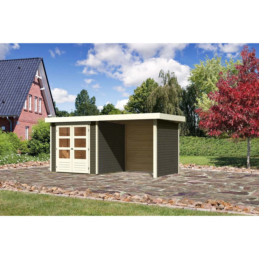Karibu Holz-Gartenhaus Boras in Terragrau mit Flachdach und modernem Design, lackiert, B/T/H: 213 x 211 x 209 cm - Bild 2