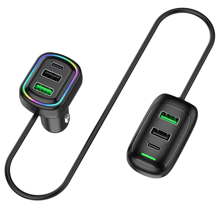 USB Typ-C Autoladegerät mit 6 Ports und RGB-Licht, PD Schnelllade-Netzteil für Telefon und Tablet, Schwarz - Bild 6