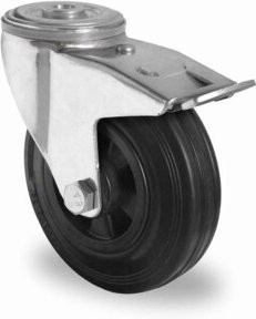 CASCOO Rückenlochlenkrolle Serie P4S4 mit Totalfeststeller, Durchmesser: 125 mm, verzinkt, Schwarz/Silber - Bild 1