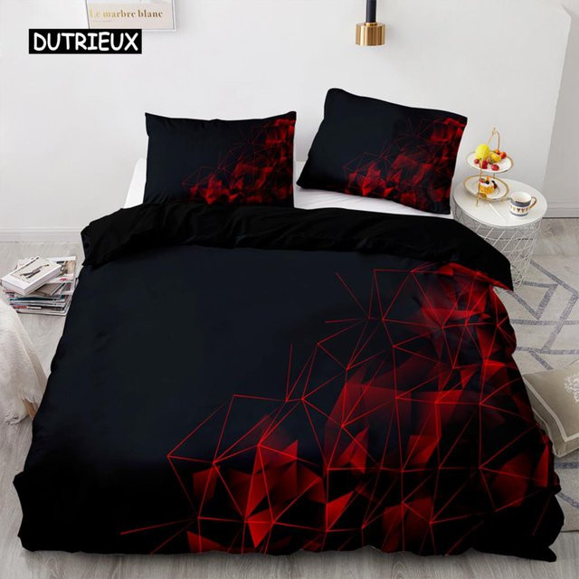 Bettwäscheset Binchi Outdoor Product mit Deckenbezug und Kissenbezügen in Rot und Schwarz mit polygonalem Gittermuster, B/H: 150 x 200 cm - Bild 1
