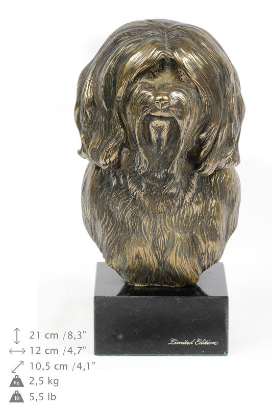 Art-Dog Hundestatue Tibet Terrier Tsang Apso Dokhi Apso als Skulptur auf Steinsockel in Braun - Bild 9