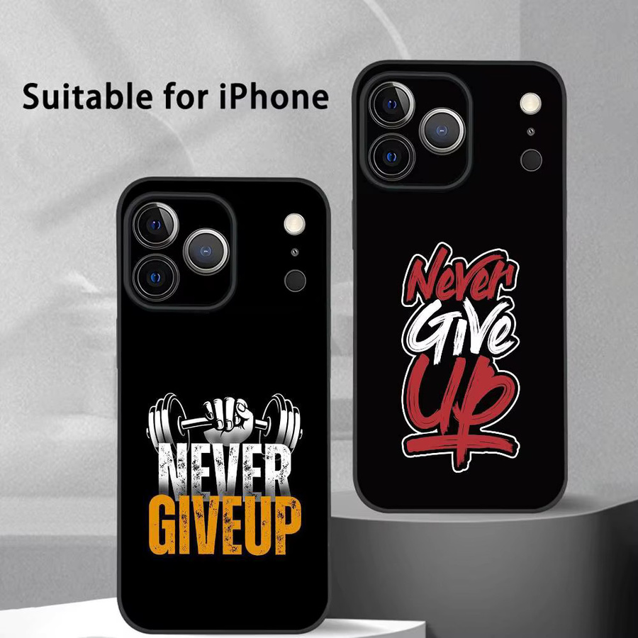 Never Give Up Softshell Handyhülle für iPhone 17 bis 11 Pro Max Plus Mini, Schwarz, Mattiert - Bild 2