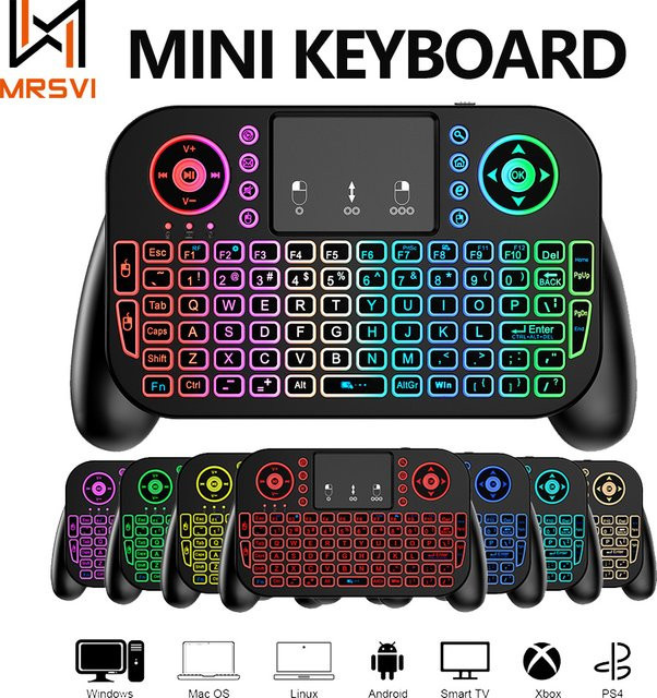 MRSVI Mini Wireless Tastatur V8 mit 2,4G & Bluetooth, Air Mouse Fernbedienung mit Touchpad und 7 Farben Hintergrundbeleuchtung in Schwarz für Android TV Box - Bild 1