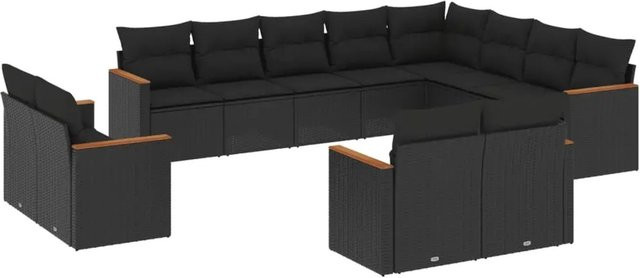 vidaXL 12-tlg. Garten-Sofagarnitur in U-Form aus Poly-Rattan in Schwarz mit Sitzkissen und Rückenkissen - Bild 1