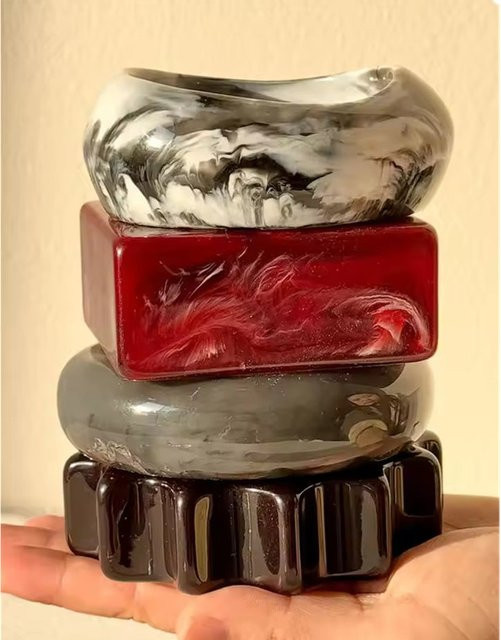 HUANZHI Armband, Harz, Rot Grau Weiß, Damen - Bild 1