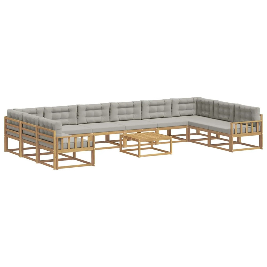 vidaXL Outdoor-Sofagarnitur in L-Form aus massivem Akazienholz mit 11 Kissen in Weiß und Hellgrau - Bild 2
