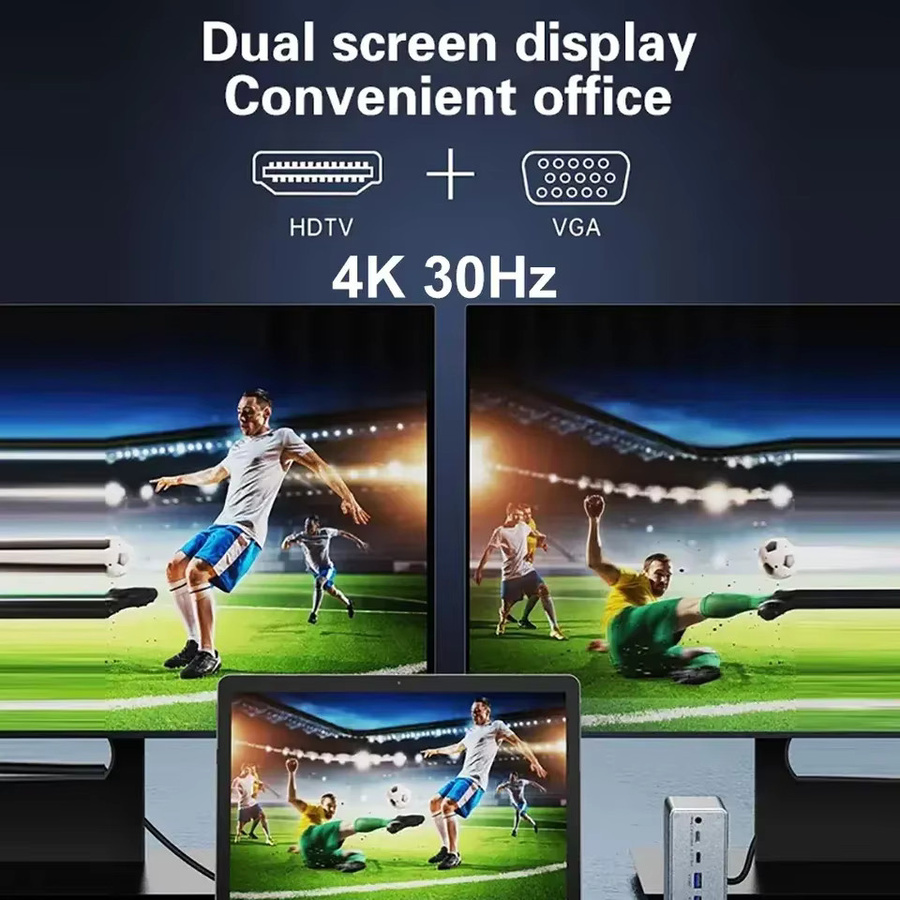 FC&EC 13 in 1 USB-C Hub Multiport Adapter in Silber mit 4K HD HDMI, VGA, RJ45 Ethernet, TF und SD Kartenleser sowie PD Typ-C Dockingstation für MacBook - Bild 4
