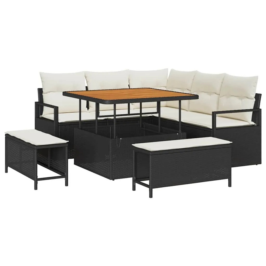 vidaXL Garten-Sofa-Set aus Poly-Rattan mit Kissen, 8-teilig, Schwarz - Bild 2