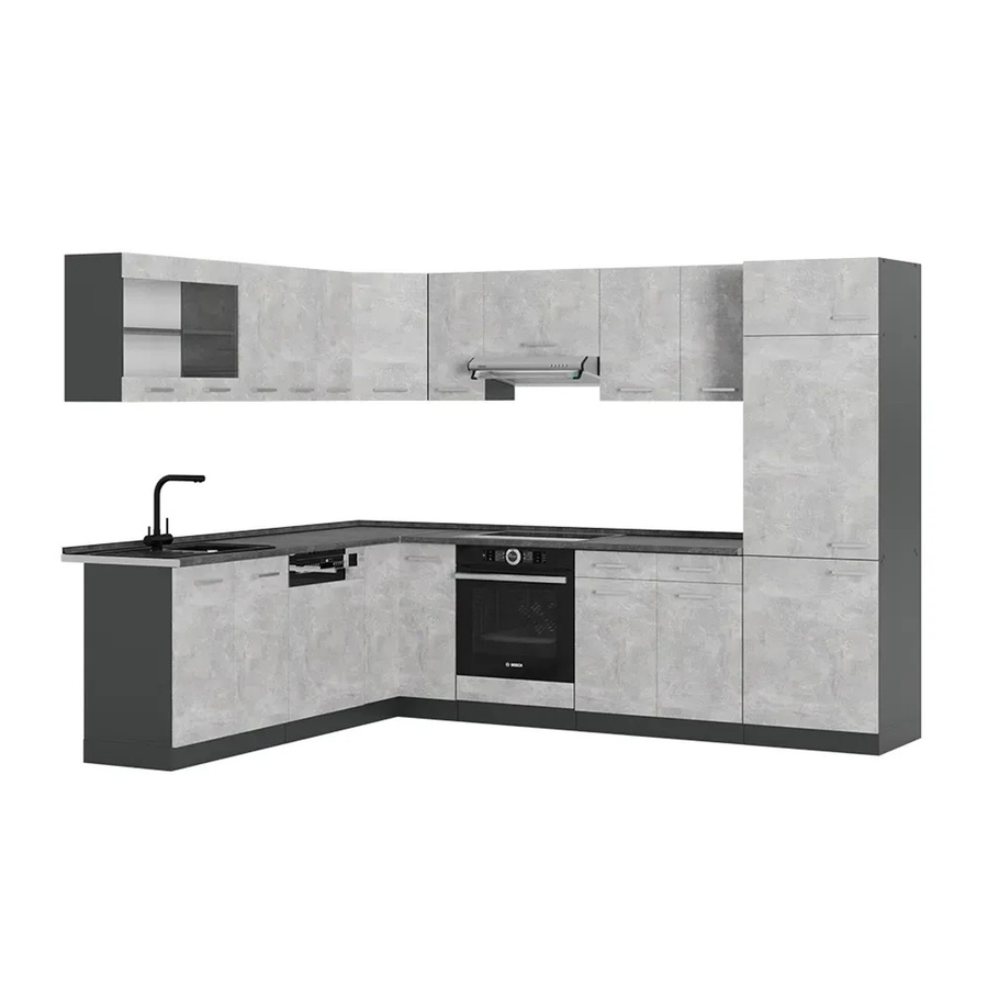 Vicco R-Line Eckküche modern in Beton und Anthrazit, B/T/H: 227 x 287 x 207 cm - Bild 2