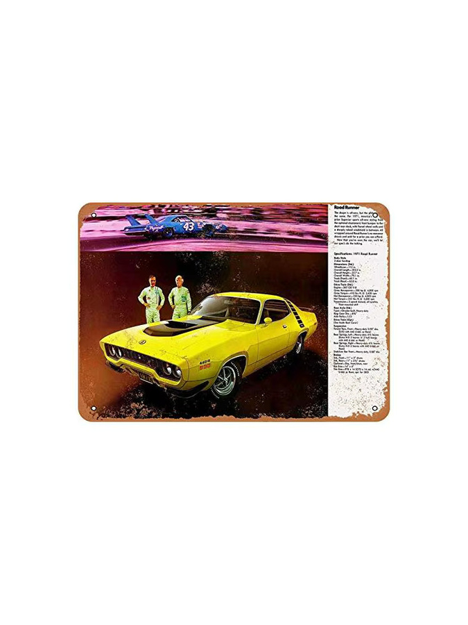 Fsdva Metallschild Road Runner 1971 Retro-Wanddekoration Gelb B: 20,0 cm, H: 14,0 cm, T: 14,0 cm - Bild 2