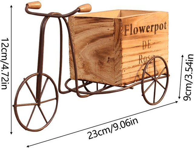 Vintage Fahrrad Blumenständer aus Eisen und Holz in Braun als Deko-Blumentopf und Aufbewahrungsbox für Sukkulenten - Bild 1