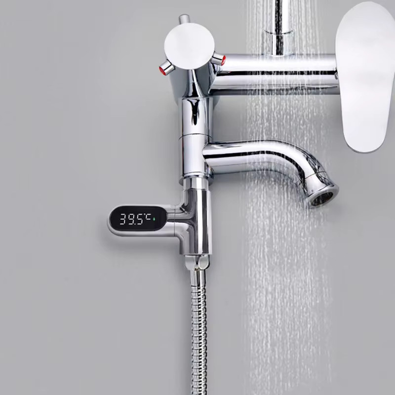 Selbstversorgendes Wasserduschthermometer mit LED-Anzeige für den Haushalt und Babypflege, Messbereich 5–85 ℃, Silber - Bild 3