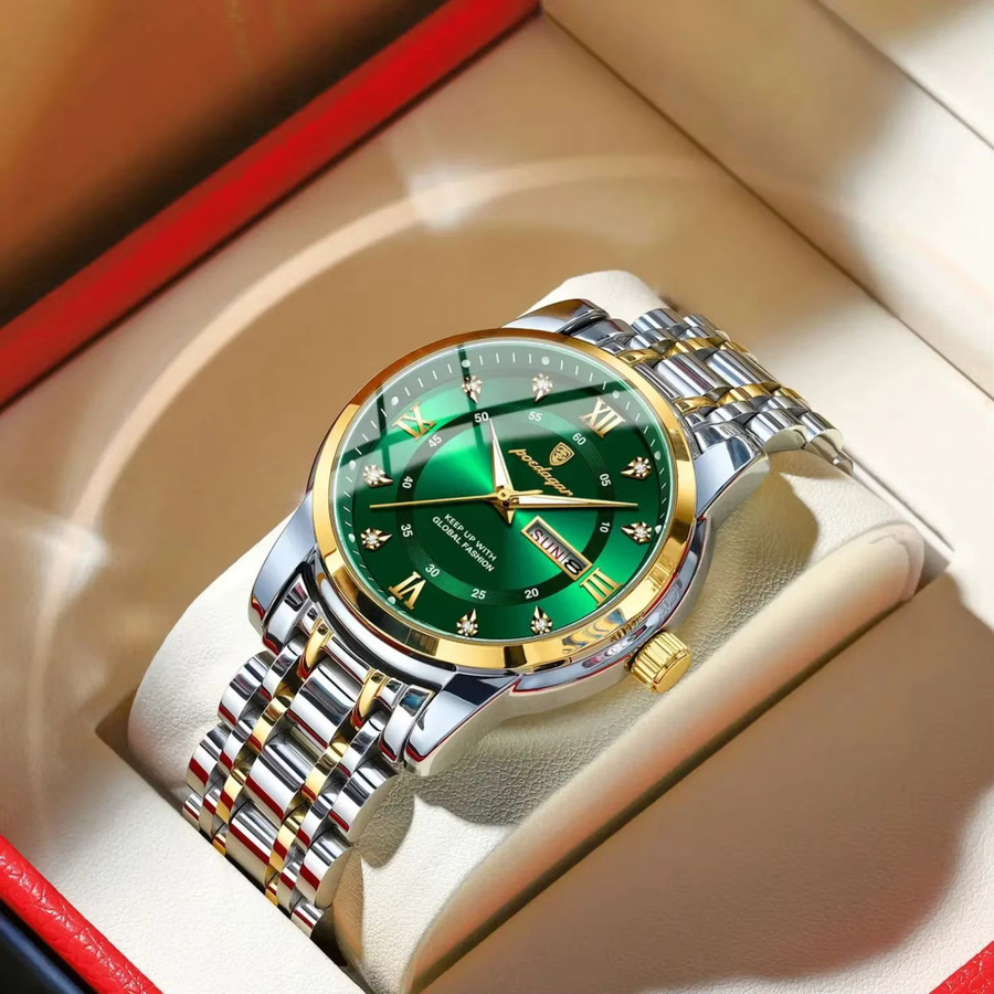 POEDAGAR Armbanduhr, Quarz, Edelstahl, Silber Schwarz, Herren - Bild 2