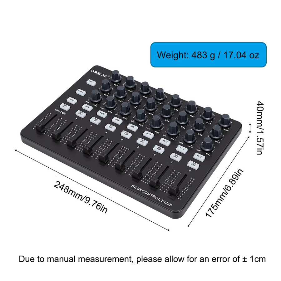 Worlde Easycontrol Plus MIDI-Controller in Schwarz mit 24 Drehreglern, 9 Fadern und 18 programmierbaren Tasten - Bild 2