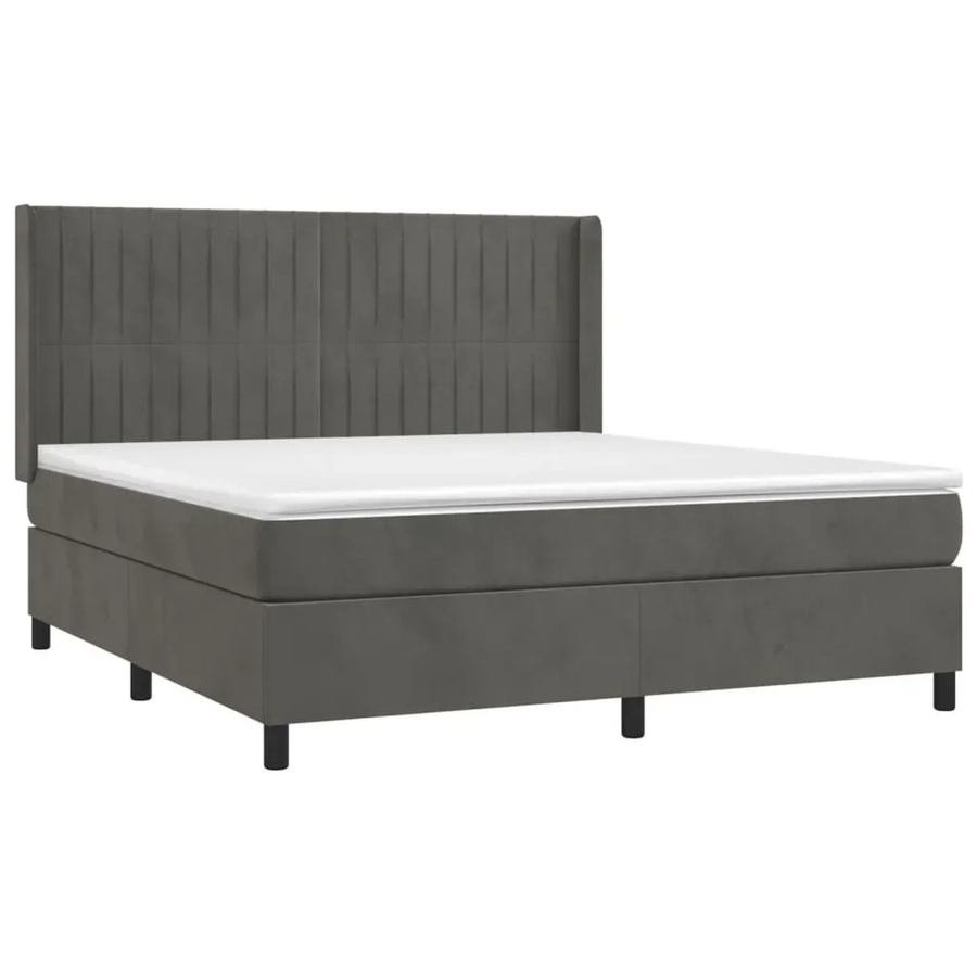 vidaXL Boxspringbett mit Matratze in Dunkelgrau, Hybridbett aus Samt mit LED-Unterbettbeleuchtung und USB-Ladeanschluss, B/T/H: 180 x 200 x 128 cm - Bild 2