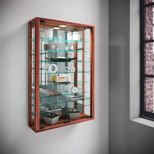 VCM Vitrosa Mini Hängevitrine mit Spiegel und ESG-Sicherheitsglas in Nussbaum, H x B x T: 91 x 59 x 18 cm - Bild 2